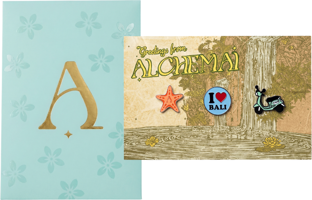 Seaglass envelope and postcard with pins