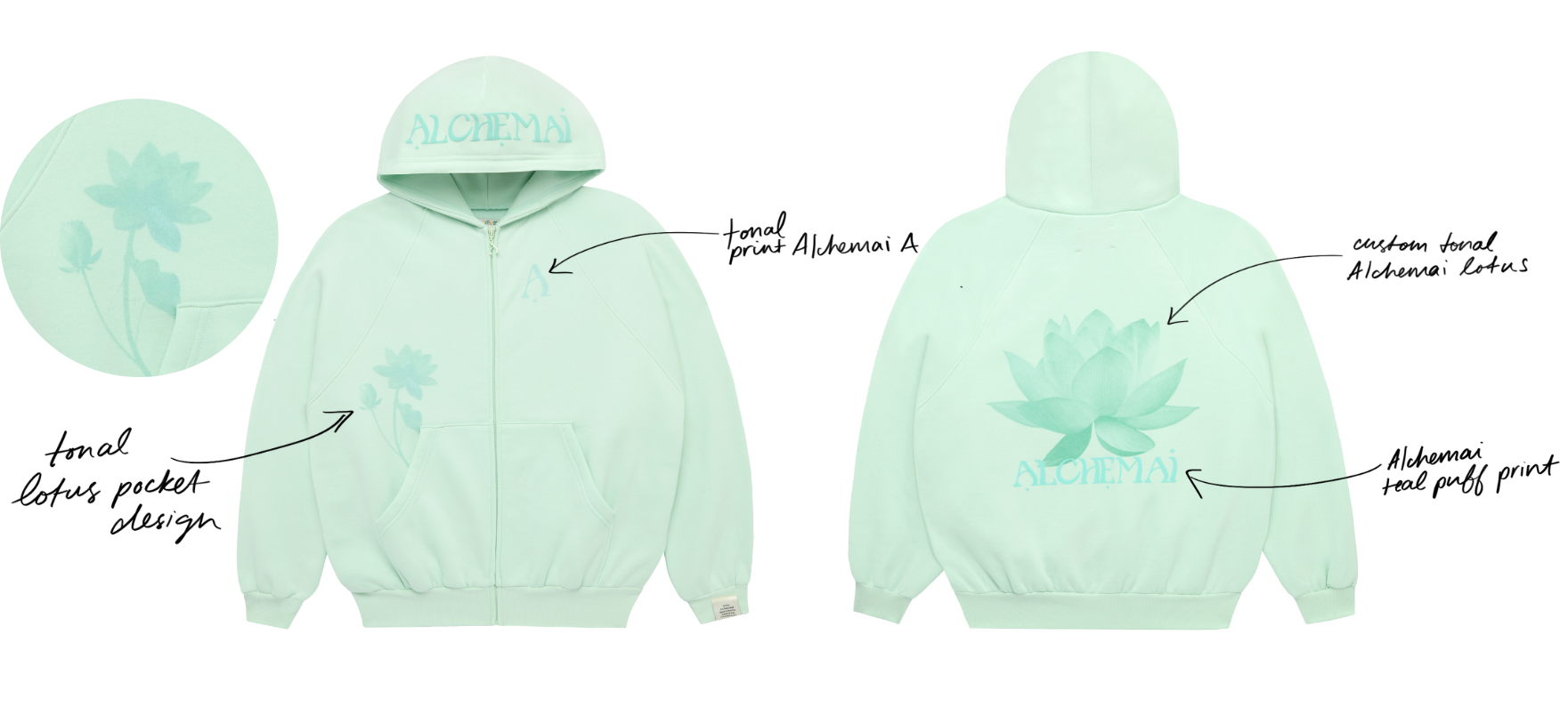 Lotus zip-up hoodie front and back